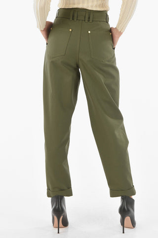 Pantaloni Plissettati con Cintura Logata
