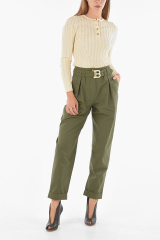 Pantaloni Plissettati con Cintura Logata
