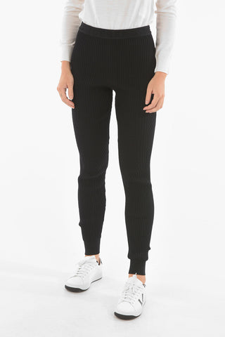 Ribbed Bodycon Leggings with Logoed Band at the Waist