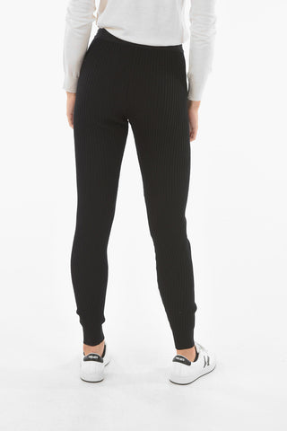 Ribbed Bodycon Leggings with Logoed Band at the Waist