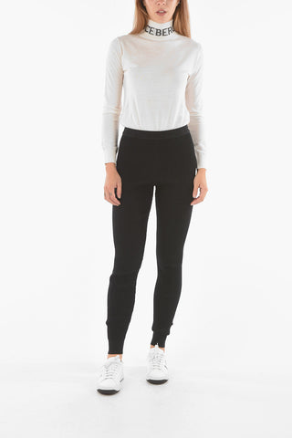 Ribbed Bodycon Leggings with Logoed Band at the Waist