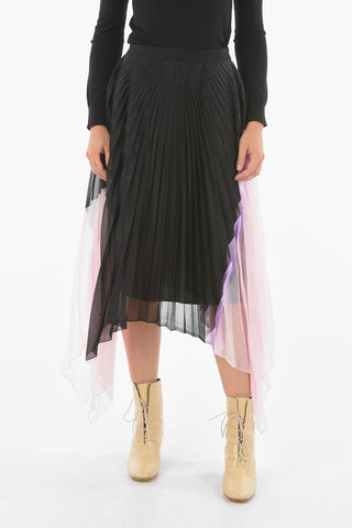 Pleated Two-Tone Asymmetrical Cut Skirt