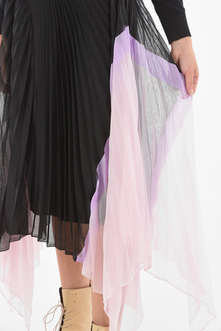 Pleated Two-Tone Asymmetrical Cut Skirt