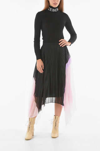 Pleated Two-Tone Asymmetrical Cut Skirt