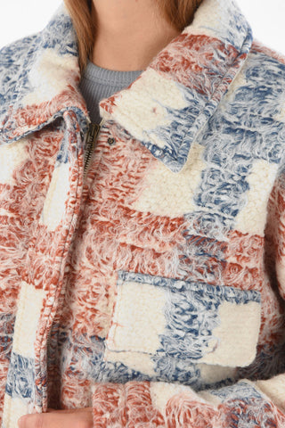 Giubbotto Utility Plaid con Abbottonatura Nascosta