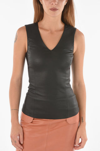 Soft Leather V-neck Tank top with Zip Fastening
