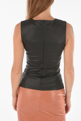 Soft Leather V-neck Tank top with Zip Fastening