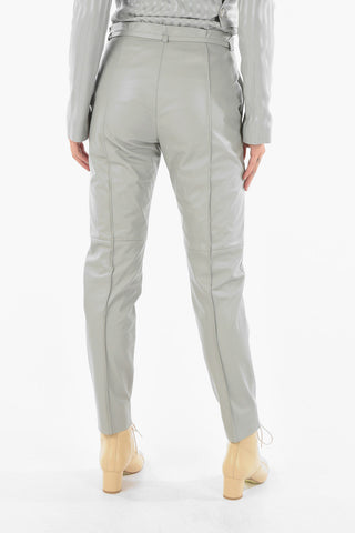 Leather Single-pleated Pants with Belt