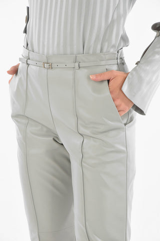 Leather Single-pleated Pants with Belt