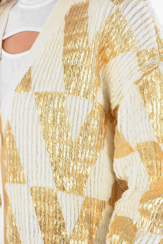 Wool Cardigan with Button Closure and Metallic Effect