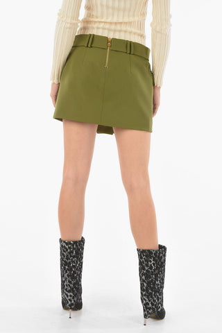 Wallet Belted Mini Skirt with Logoed Buckle and Flap Pockets