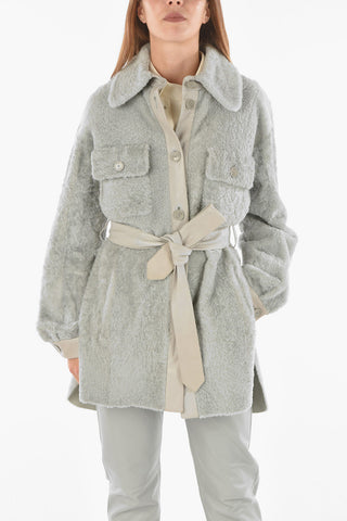 Leather Shearling Coat with Side Splits and Double Breast Pocket