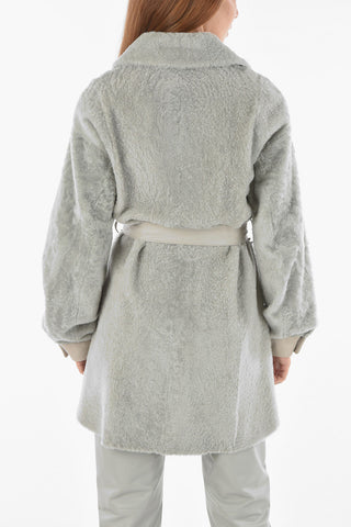 Leather Shearling Coat with Side Splits and Double Breast Pocket