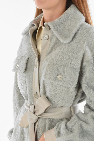 Leather Shearling Coat with Side Splits and Double Breast Pocket