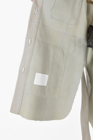 Leather Shearling Coat with Side Splits and Double Breast Pocket