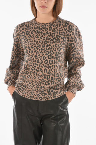 Animal Patterned DREAM Crew-Neck Sweater with Leg-o-Mutton Sleeve