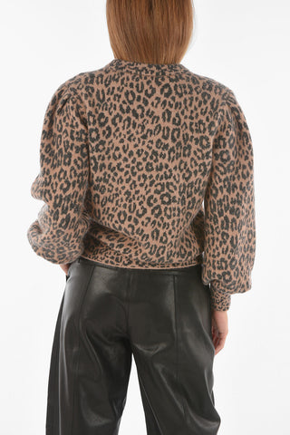 Animal Patterned DREAM Crew-Neck Sweater with Leg-o-Mutton Sleeve