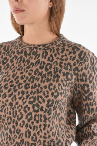 Animal Patterned DREAM Crew-Neck Sweater with Leg-o-Mutton Sleeve
