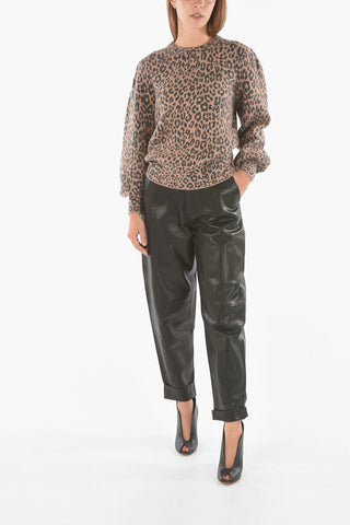 Animal Patterned DREAM Crew-Neck Sweater with Leg-o-Mutton Sleeve