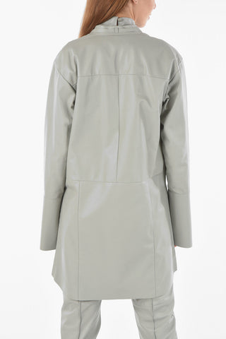 Leather Shirt Dress with Side Splits and Plunging Neckline