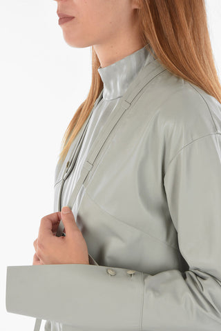 Leather Shirt Dress with Side Splits and Plunging Neckline