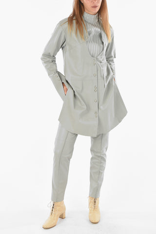 Leather Shirt Dress with Side Splits and Plunging Neckline