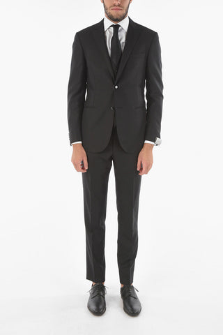 Virgin Wool Silk CERIMONY ACADEMY 3-piece Suit with Peak Lapel