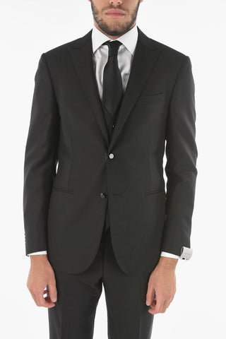 Virgin Wool Silk CERIMONY ACADEMY 3-piece Suit with Peak Lapel