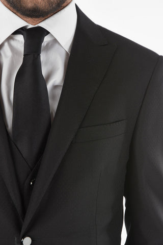 Virgin Wool Silk CERIMONY ACADEMY 3-piece Suit with Peak Lapel