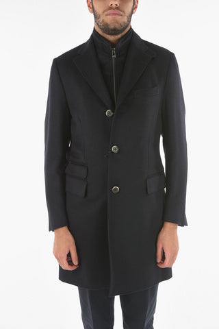 ID Notch Lapel Coat with Zip and Buttons Double Closure