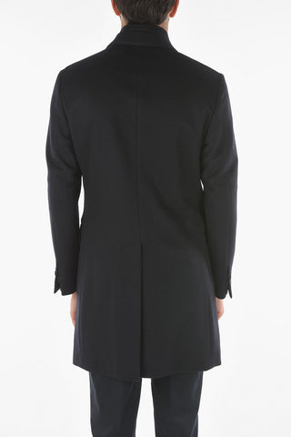 ID Notch Lapel Coat with Zip and Buttons Double Closure