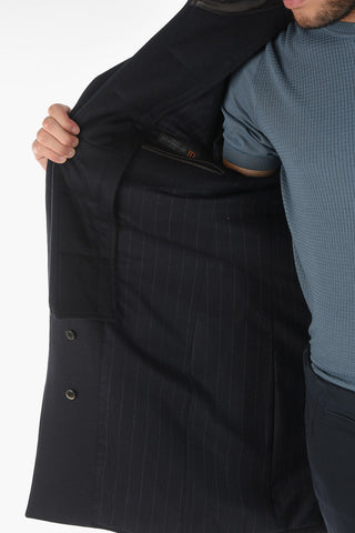 ID Notch Lapel Coat with Zip and Buttons Double Closure