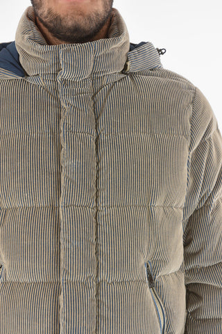 Piumino Bicolore in Velour a Coste con Cappuccio Removibile