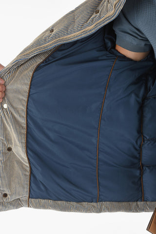 Piumino Bicolore in Velour a Coste con Cappuccio Removibile
