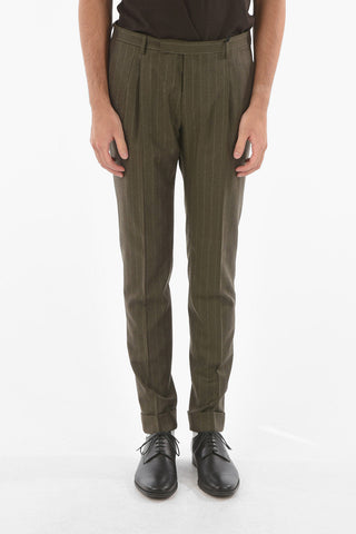 CC COLLECTION Pantaloni in lana Vergine Gessati a Due Pince