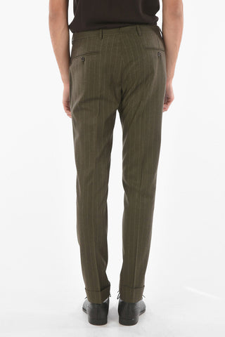 CC COLLECTION Pantaloni in lana Vergine Gessati a Due Pince