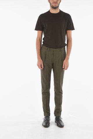 CC COLLECTION Pantaloni in lana Vergine Gessati a Due Pince
