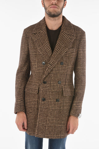 Glen Check Double-breasted Coat with Breast Pocket