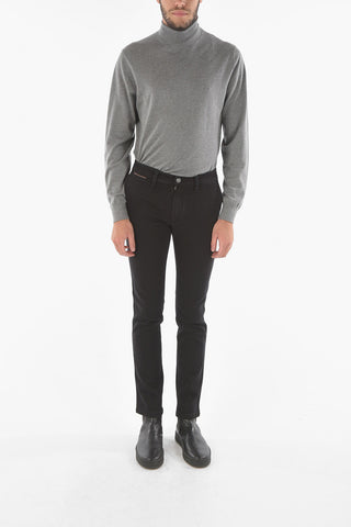 ID LUXURY DENIM Denim 5-pocket Pants with Leather Details