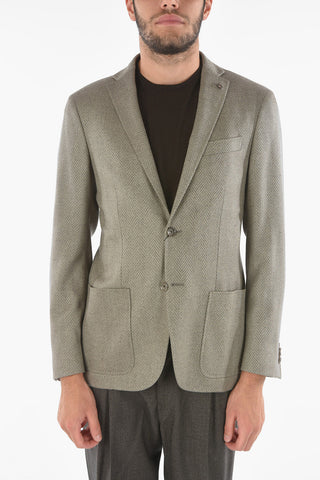 CC COLLECTION Herringbone Patterned RIGHT Blazer with Iconic Beetle Brooch