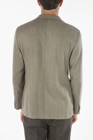 CC COLLECTION Herringbone Patterned RIGHT Blazer with Iconic Beetle Brooch