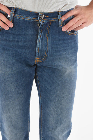 ID Mid-wash 5-pocket Jeand with Visibile Stitchings