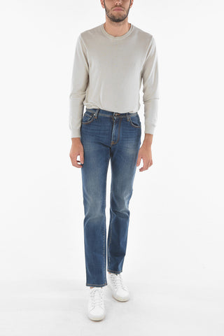 ID Mid-wash 5-pocket Jeand with Visibile Stitchings
