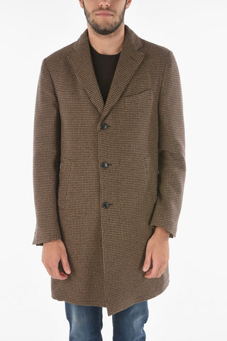 Cappotto Trapuntato in Misto Cashmere con Motivo Pied de Poule