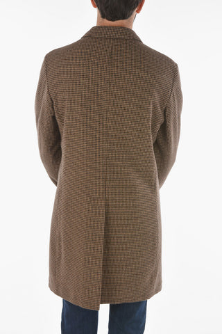 Cappotto Trapuntato in Misto Cashmere con Motivo Pied de Poule