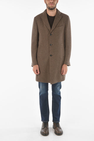 Cappotto Trapuntato in Misto Cashmere con Motivo Pied de Poule