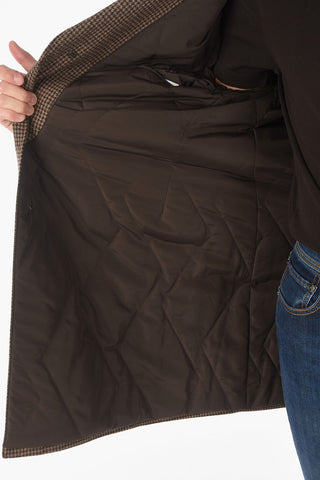 Cappotto Trapuntato in Misto Cashmere con Motivo Pied de Poule