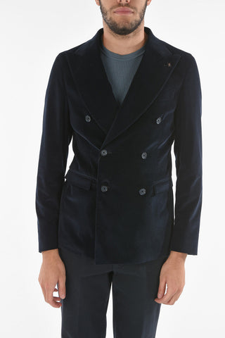 CC COLLECTION Ribbed Velour REWARD Double-breasted Blazer with Peak Lapel