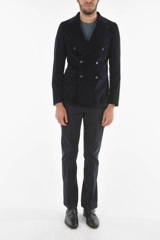 CC COLLECTION Ribbed Velour REWARD Double-breasted Blazer with Peak Lapel