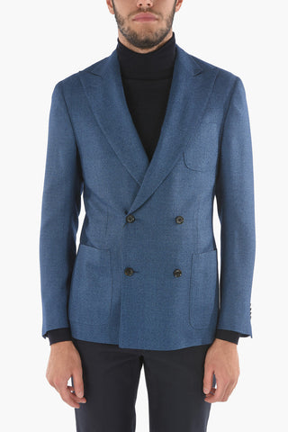 Virgin Wool Silk GATE Double-breasted Blazer with Peak Lapel